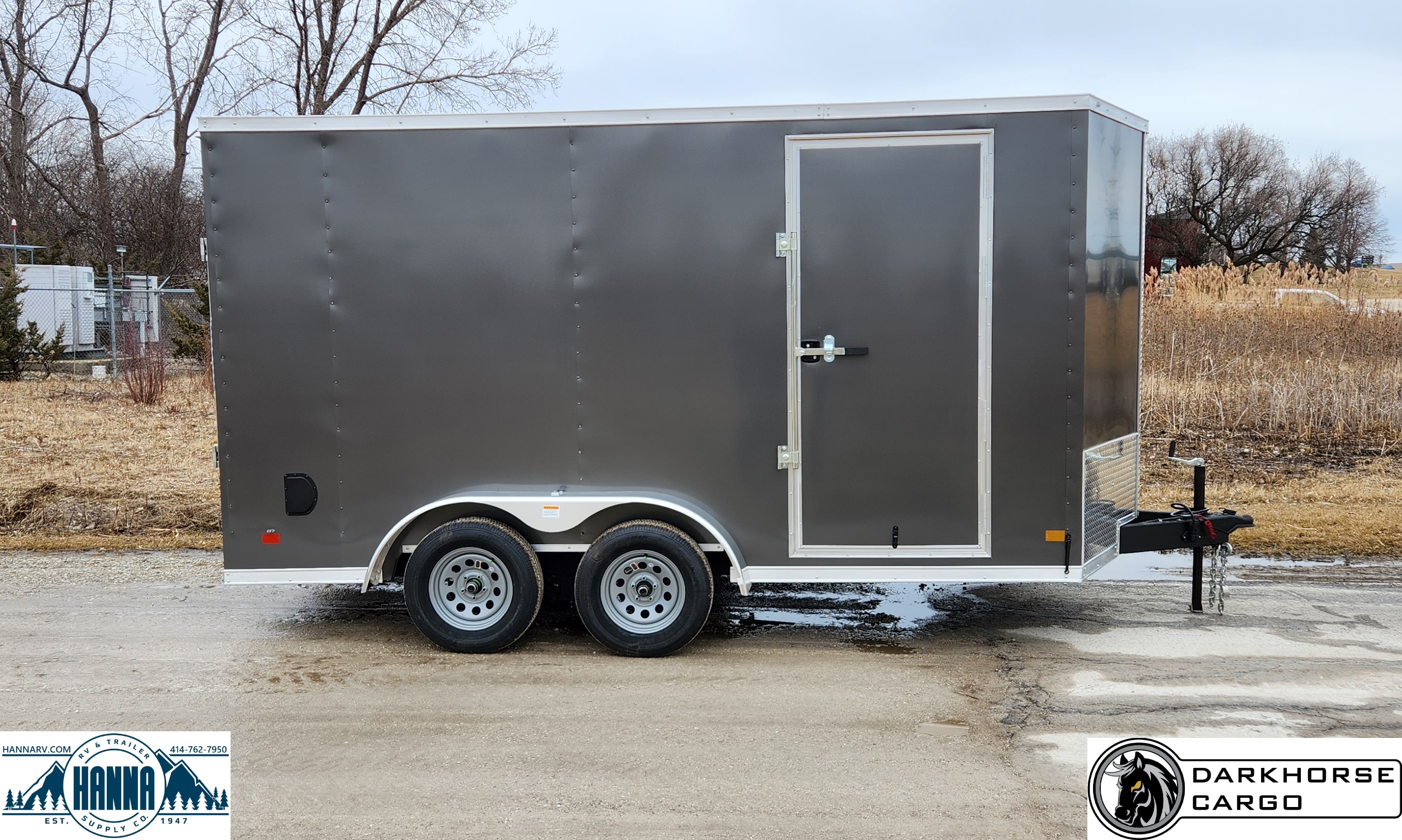 2023 DarkHorse 7X14 Wedge Nose Tandem Axle Steel Cargo Trailer with Ramp Door, 12" Extra Height - 2500 Series - Charcoal