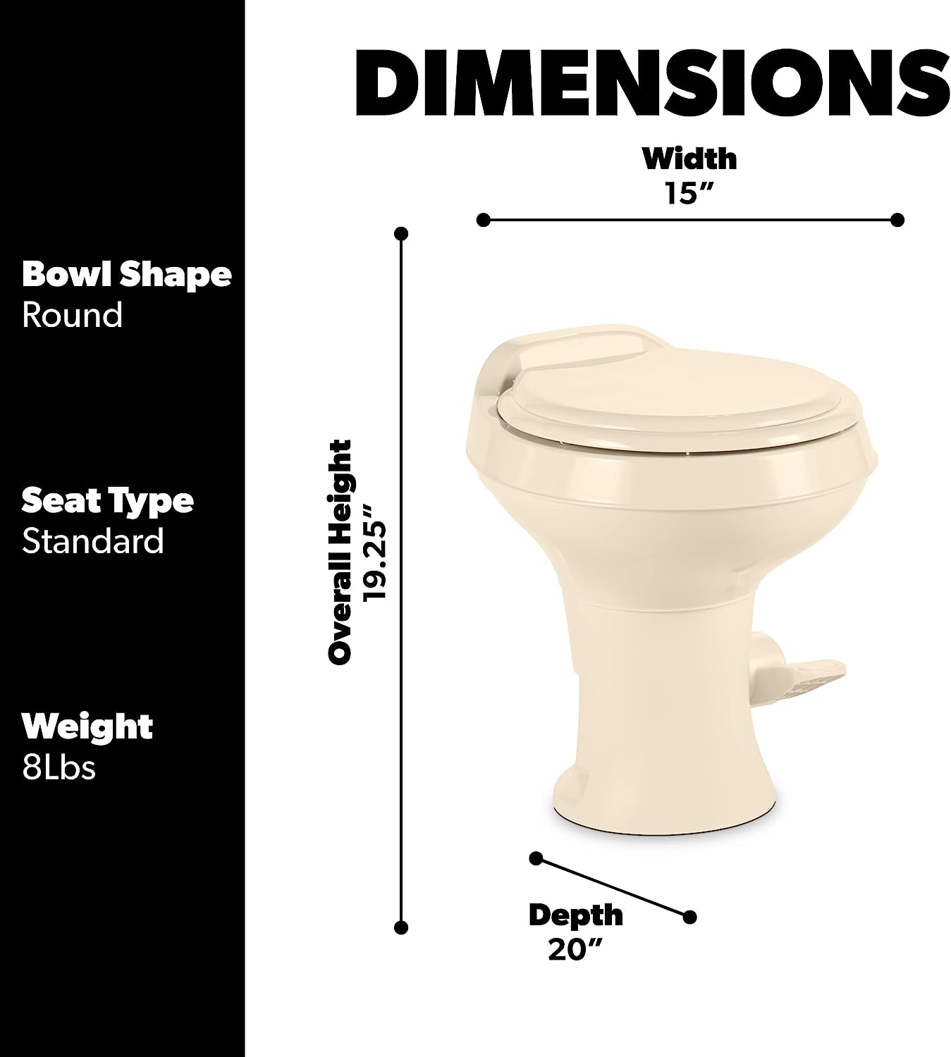 Dometic 300 Series Gravity Flush Toilet- Bone, 302300073